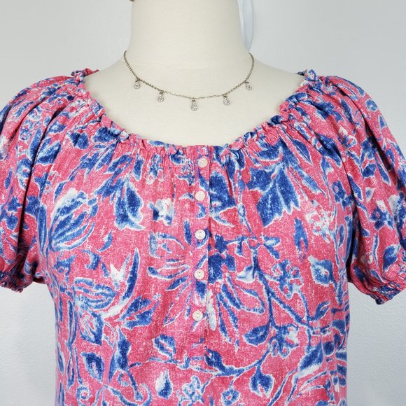 Chaps Pink Blue Cotton Casual Summer Knit Top Size MP - Picture 2 of 11